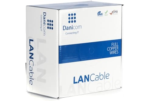 Danicom CAT6A S/FTP 100m cable sur bobine rigide - LSZH (Dca), POE, Ethernet, LAN, câble de raccordement, câble de données, RJ45 - pour armoire de serveur,...