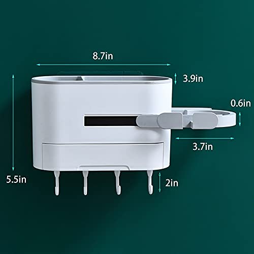 Afulili Wall Mounted Bathroom Storage Rack Punch-Free Bathroom Organizer With Hair Dryer Holder Plug Holder For Washroom Restroom Shower Toilet Kitchen 4 Hooks (Grey) #TOP1