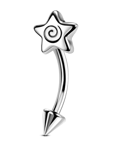 OUFER 16G Spiral Star Rook Piercing Jewelry Spike Curved Barbell Eyebrow Earrings 316L Surgical Stainless Steel 8mm Lip Tragus Helix Piercing Jewelry for Women Men