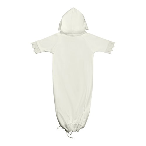 Victorian Organics Baby Gown Organic Cotton And Lace Infant Button Hoodie Bunting (Nb 0-3 Months, Antique White) #TOP3