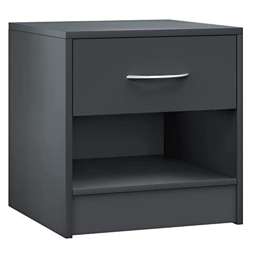 Casaria 1x Table de Chevet Anthracite avec tiroir Table de Nuit mobilier avec poignée en Aluminium 41x39x28 cm Chambre à Coucher