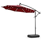 ViCoopZim パラソル ガーデンパラソル ソーラーライト LED ハンギングパラソル 直径300cm UVカット 撥水 風に強い クランク開閉とチルト機能付き モダン おしゃれ 折りたたみ 屋外 ガーデンパラソルセット ライト付きパラソル 汎用 アウトドア用 庭・公園・店頭・カフェ・ベランダ・運動会・キャンプ・BBQ・ビーチなど (ワインレッド)