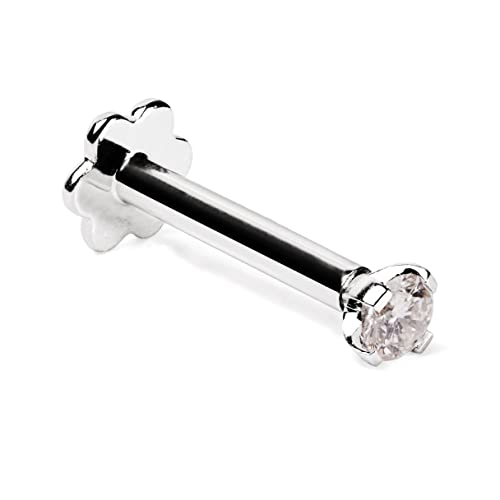 Demira Jewel's 14K White Gold Diamond Nose Ring - Choose from 1.7mm to 3.5mm, 16G Gauge, 8mm Length, Nickel-Free, HI Color, I1-I2 Clarity