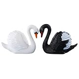 Takingup Swan Figurine, 2Pcs Mini Plastic Animals Figures for Fairy Garden Decor, Cake Topper, DIY Miniature Landscape and Home Desk Decoration Black and White, Swan Decor