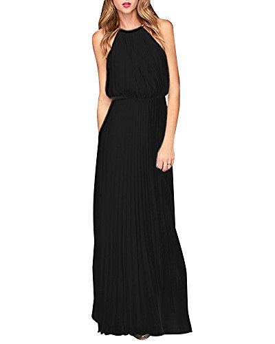 Yigoo Festliche Elegant Kleider Damen Festlich Hochzeit Neckholder Vintage Abendkleid Schulterfrei Cocktailkleid A-Linie Lang Chiffon Schwarz S
