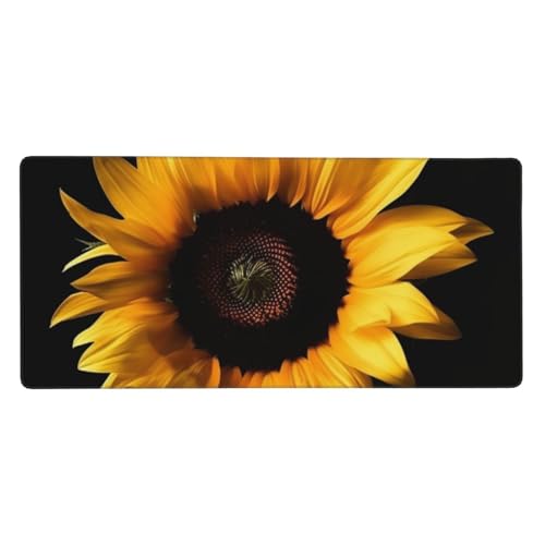 Grand tapis de souris XXL 80x40 cm tournesol noir avec bords cousus