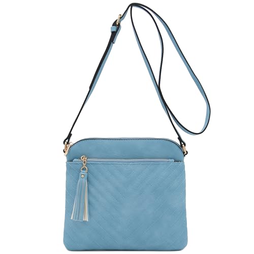 Image of FashionPuzzle Chevron Quilted Medium Crossbody Bag with Tassel Accent
