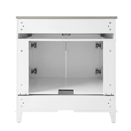 Mueble de lavabo de cerámica REXO de 77 cm con armario blanco de doble puerta 6