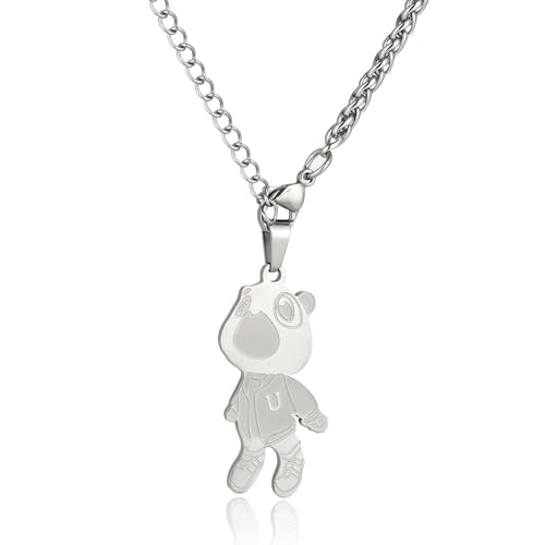 Generic Bear Necklace Kanye Graduation Bear Pendant Chain Silver Necklace with a Exquisite box Gifts for Fans