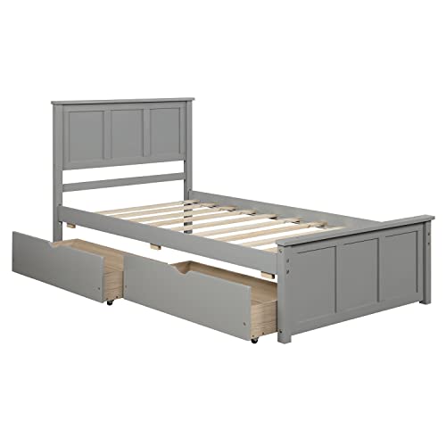 Twin Bed With Drawers,Wood Platform Bed Frame With Headboard And Footboard Wooden Captain Bed For Boys, Girls, Kids, Teens, Gray #TOP4