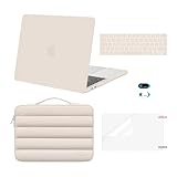 MOSISO Hülle Schutzhülle Kompatibel mit MacBook Pro 13 2024-2016 M2 A2338 M1 A2251 A2289 A2159 A1989 A1708, Plastik Hartschale&Puffy Sleeve Tasche&Tastaturschutz&Webcam Cover&Displayschutz,Sand