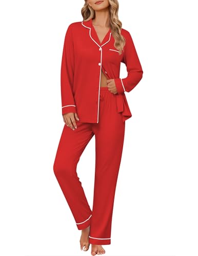 Ekouaer Women's Pajama Sets Button Down Long Sleeve Top & Pants Sleep sets $12.99 + 68% Off Code BOX2BDOC - image 1