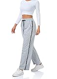Attraco Jogginghose Damen Weites Bein Sporthose Hohe Taille Sweathose für Sport Gym Grau M