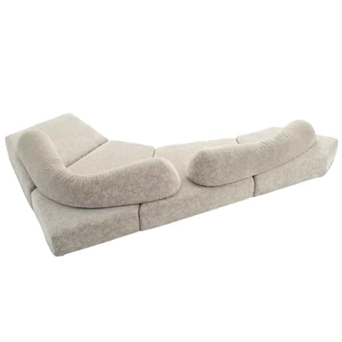 BEDOIN Sofá curvo seccional, moderno sofá de piso de 4 plazas, cómodos sofás tapizados en la nube, con 2 almohadas decorativas y cojines suaves, para sala de estar, apartamento, color beige, 450 x 310