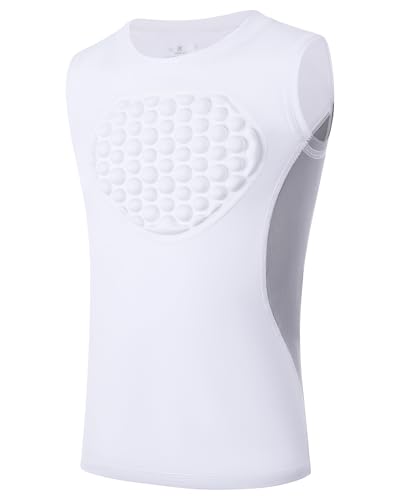 Nukuvara Youth Football Chest Protector Padded Compression Shirt Heart Sternum Guard for Baseball Softball Lacrosse Goalies White Gray Grey XS