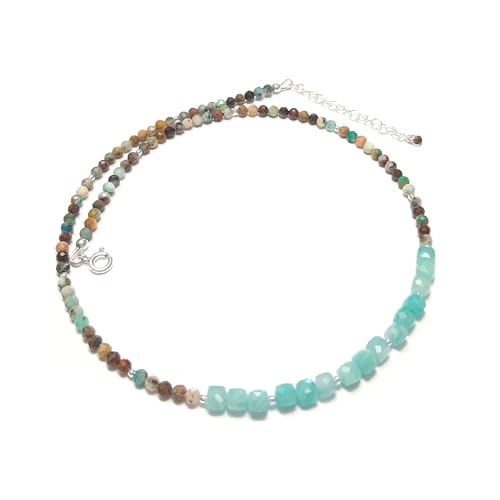 Collier Turquoise Verte femme en argent massif et pierres naturelles