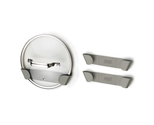 Joseph Joseph Duo - Set of 3 Pot and Pan Lid Holders Self Adhesive Wall Mount Storage Organiser Suitable for Lids Up to 24 cm 3M VHB Tape Included Grey