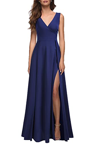 Image of MUSHARE Women's V Neck Sleeveless Split Formal Dress Cocktail Party Prom Long Dresses