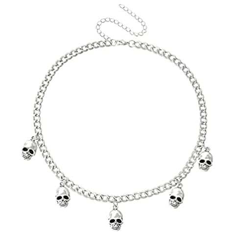 Abcidubxc Skull Goth Punk Necklaces for Men Women Skeleton Pendant Cool Alloy Jewelry Sweater Chain Halloween Presents Bird Skull Necklace for Women Men Silver Cover