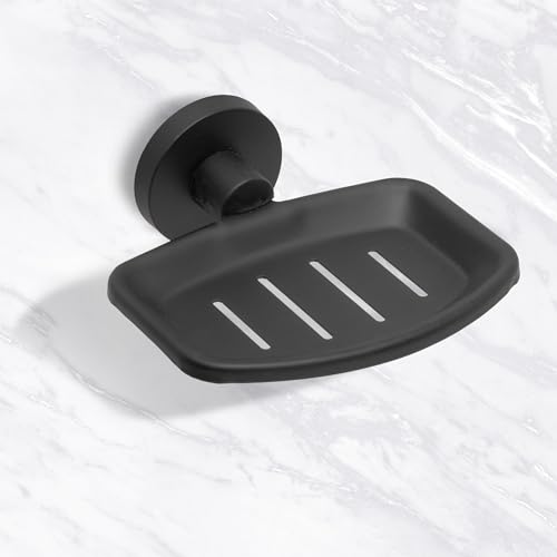 IPEA Jabonera Adhesiva de Pared de Metal Negro – No Necesita taladrado – Diseño Moderno – Jabón de Pared para Pegar en el baño, Ducha, Cocina, casa – Jabonera o Esponja – Concha