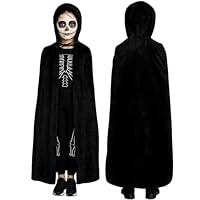 Kids Black Cloak with Hood - Childs Black Cape with Hood 120cms Halloween Accessories for Kids - Hooded Robe Halloween for Grim Reaper Costume or Hooded Cloak for World Book Day Wizard Fancy Dress