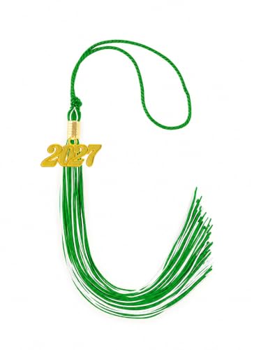 Image of Green and White Graduation Tassel 2027 for Grad Cap
