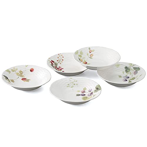 Narumi 96010-23303P Lucy Garden Bowl and Plate Set, 6.3 inches (16 cm), Berry Pattern, Set of 5 Patterns, Stylish, Cute, Relief, Wedding Gift, Microwave Warm, Dishwasher Safe, Gift Box Included