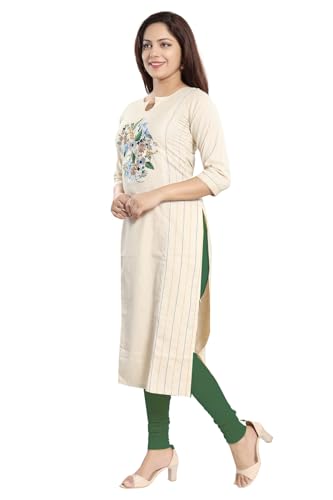 Image of DREAM & DZIRE Women's Cotton Kurti Beige in Colour Hand embrioderied for All Plus Size and Small Size