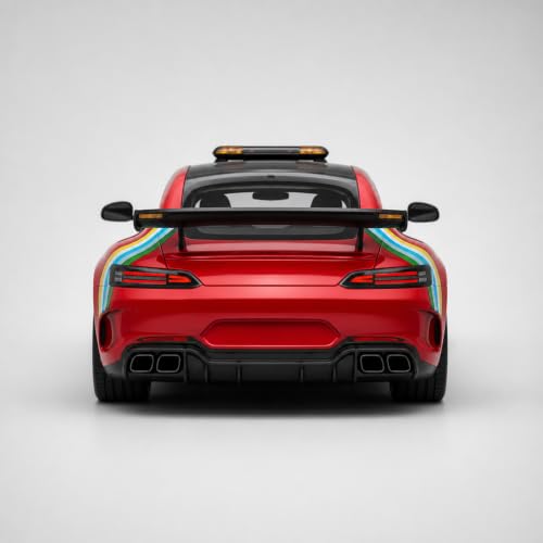 Image of Mercedes AMG GT F1 Safety Car 1:24 Scale Die Cast Metal Car - Pull Back Sports Coupe in Red with Openable Doors & Hood, Light & Sound, Steerable Wheels, Showpiece for Kids