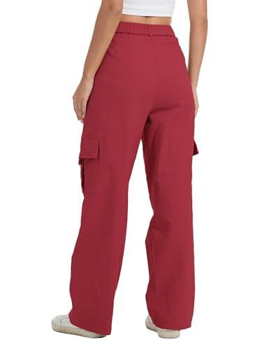 Image of Cargo Pants for Women High Waist Wide Leg Stretchy Pull On Baggy Casual Pants with Pockets