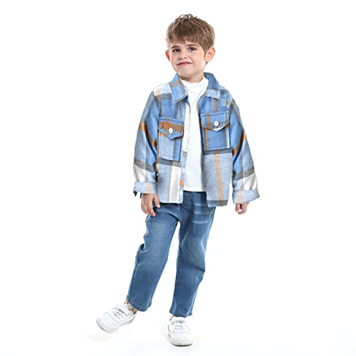 Baby Boys Kids Long Sleeve Button Down Plaid Shirts Fall Winter Flannel Shacket Jackets Tartan Tops2