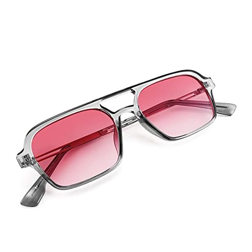 FEISEDY Vintage fyrkantig 70-tal platt topp pilot solglasögon kvinnor män metall design nyanser B2752, Transparent Grey Frame/Gradient Pink Lens,