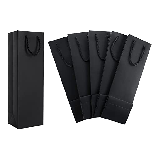 (200 Stück) LOLYSIC 20 Stück schwarze Weintüten, 35,1 x 10,9 x 8,9 cm Weinbeutel, Geschenktüten aus Kraftpapier mit Griffen, Weinflaschen-Papiertüten, Einzelhandelstaschen für Festivals, Urlaubsfeiern Cover