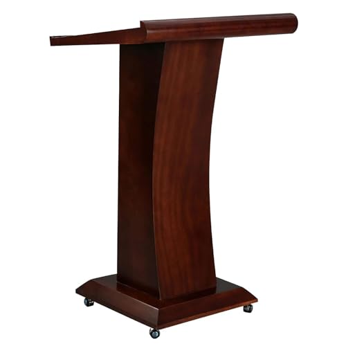 Soporte portátil inclinado de madera con base rodante, atril móvil para presentaciones de pie, ideal para conferencias, eventos y hablar en público