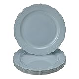 SILVER SPOONS Vintage Design Disposable Dessert Plates For Party (10 Pc)Heavy Duty Disposable Dinner Set 7.5” ,Fine Dining Plastic Dishes For Elegant China Look, Great for Celebrations & Events - Mint