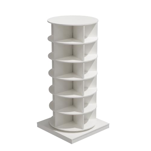 Image of HKLYRHIMO Rotating Storage Rack-American Design White-7-Tier Spinning Storage Rack,Free Standing 360 Revolving Shoe Organizer-for Bedroom,Livingroom,Hallway. (White,6-Tier with Base)