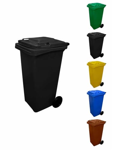 JARDIN202 - Contenedor de Basura Reciclables de Colores con Ruedas | Mango antideslizante | 120 L (Negro)