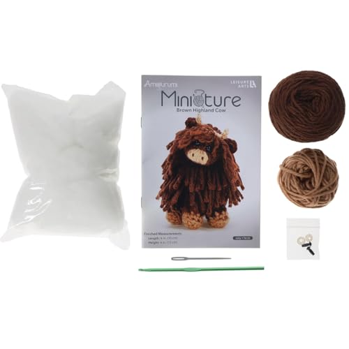 Image of LEISURE ARTS Amigurumi Miniatures Brown Cow Crochet Kit for Beginners - DIY Animal Craft Kit for Adults, Beginner Crochet Set with Yarn, Hook, Instructions, 4-Inch