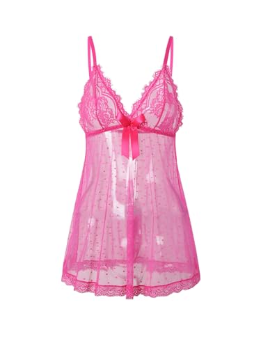AIBINGGE Sexy lingerie Lace Babydoll Chemise, Black, Women's Sleepwear S-5XL (Rose red, 5X-Large)