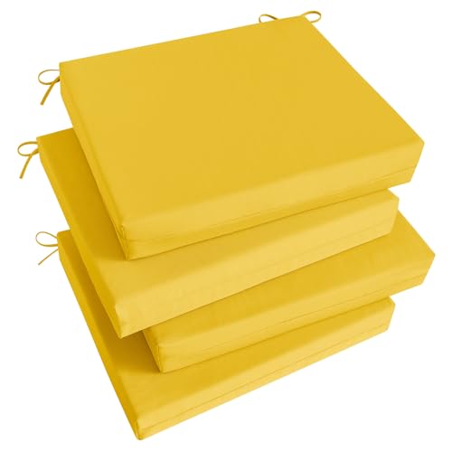 Image of Basic Beyond Outdoor Chair Cushions Set of 4, Square Corner Outdoor Cushions for Patio Furniture, Water Resistant Patio Chair Cushions with 2 Ties, 18.5x16x3, Yellow
