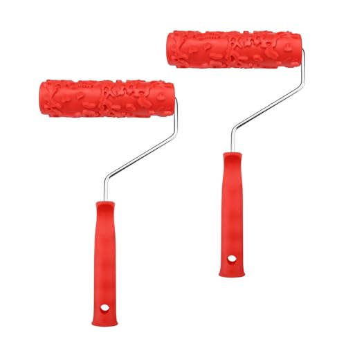 2 rodillos de pintura texturizados de 7 pulgadas con patrones de flores, rodillo de textura de goma para pintar, herramientas de textura de barro para paneles de yeso con patrones de bricolaje para