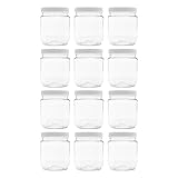 CLEARVIEW CONTAINERS - 12 Pack of 12 Ounce Plastic 1.5 Cup Jars with 70RM Leak Proof Seal Lid - Food Grade and BPA Free (12oz, 12pk)
