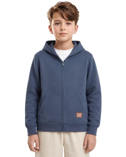 Image of Alan Jones Clothing Boys Hooded Sweatshirt | Full Zip Closure | Full Sleeves | Kangaroo Pocket | Regular Fit | Winter Jacket for Boys | Age 5-16 Years