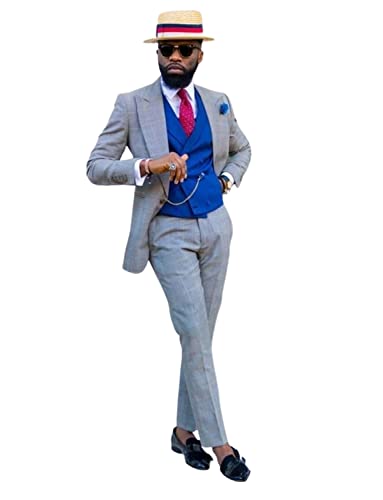 Veste gilet pantalon hommes costume à carreaux marié chic