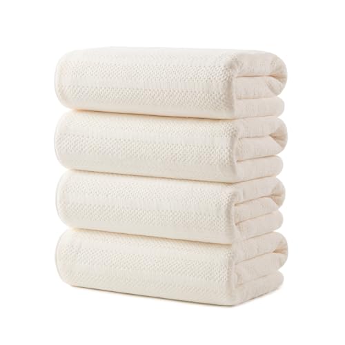 ecolook 4 Pack Microfiber Bath Towels 31 x 63 inches Extra Large Bath Towel Set Super Soft Highly Absorbent Bath Towels Set of 4 Quick Dry Lightweight Bathroom Towels for Spa Pool Gym Beige
