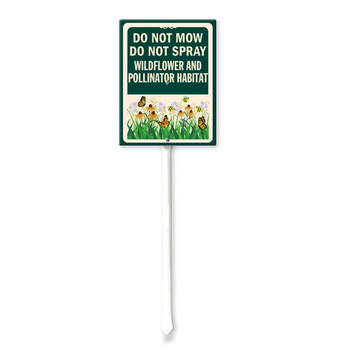 Vdenvileye Do Not Mow Do Not Spray Wildflower Pollinator Habitat Yard Sign with Stake 11.5x15cm Rustproof Aluminum Lawn Decorations Sign for Outdoor Road Street Garden Decor
