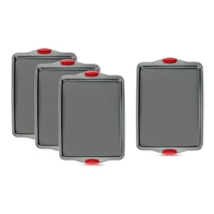 Boxiki Kitchen Nonstick Baking Sheet Tray Set of 3 & Non-Toxic 11×14 Inch Carbon Steel Oven Baking Sheet: Warp, Rust Resistant, Heavy Gauge with Silicone Handles