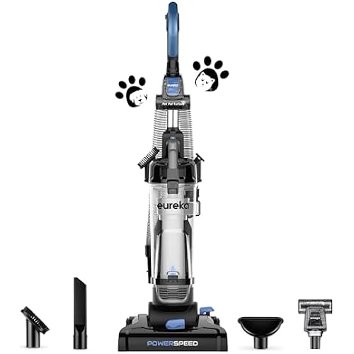 Eureka PowerSpeed Lightweight Upright Vacuum Cleaner for Carpet and Hard Floor, Powerful Bagless Upright Vacuum Cleaner for Home Pets, NEU181A, Blue | Pet Hair, Carpet & Hard Floor, 2.6L Dust Cup, Pet Turbo Brush, Crevice & Upholstery Tools, Bagless, Blue