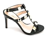  Mary 850-90P - Sandalias de piel negra con correa para el tobillo, tachuelas pirámide de tacón, 9 cm, talla de zapato 35 EU color negro