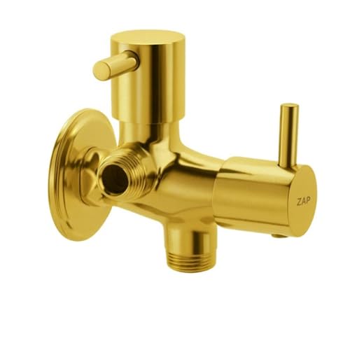 Image of ZAP Turbo Series 2-in-1 Brass Angle Valve with Wall Flange and Teflon Tape | Gold Finish Quarter Turn Dual Control Tap for Jet Spray, Geyser and Basin Tap Connection